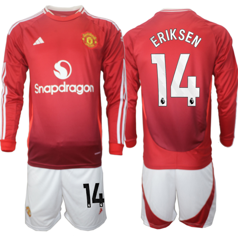 Men 2024-2025 Club Manchester United home Long Sleeves Red #14 Soccer Jersey->manchester united jersey->Soccer Club Jersey